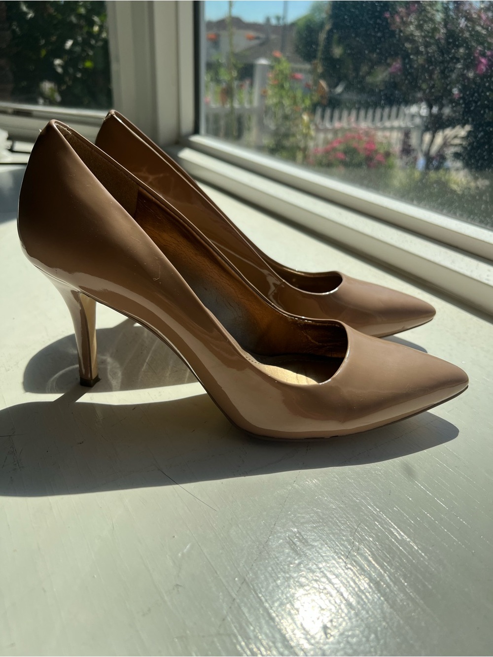 BCBG Nude Patent Leather Pumps, 9.5